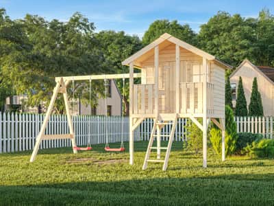 Kids Wooden Playhouse Toby with Swing Set — Playgrounds